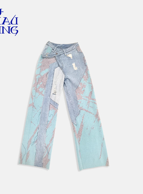 洲升/CHAU.RISING秋冬羊绒拼接直筒牛仔裤个性休闲宽松设计师