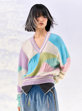 洲升/CHAU.RISINGV领彩色套头羊绒针织衫秋冬新款
