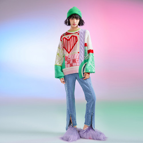 爱心羊绒女针织衫毛衣