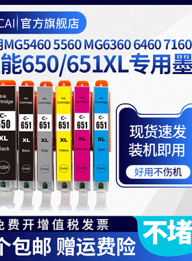 适用佳能PGI650 CLI651墨盒PIXMA MG5460 MG5560 MG6360 MG6460 MG7160打印机墨水盒MX726 MX926大容量墨盒