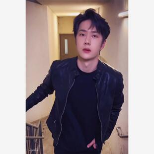 欧代王一博同款皮衣男士休闲流行春秋立领软皮夹克机车服痞帅男装
