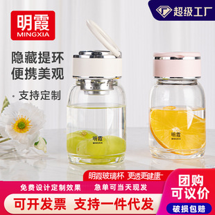 明霞单层高硼硅INS风玻璃杯迷你泡茶杯家用带提环水杯子批发定制