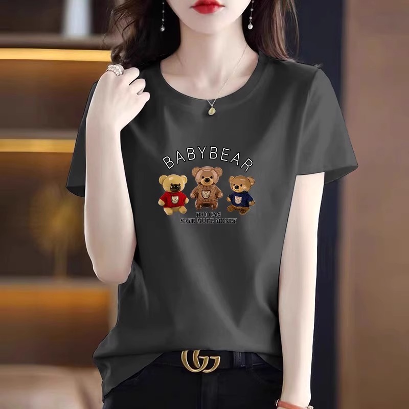 纯棉正肩短袖T恤女士2025新款夏季宽松显瘦洋气减龄时尚半袖上衣