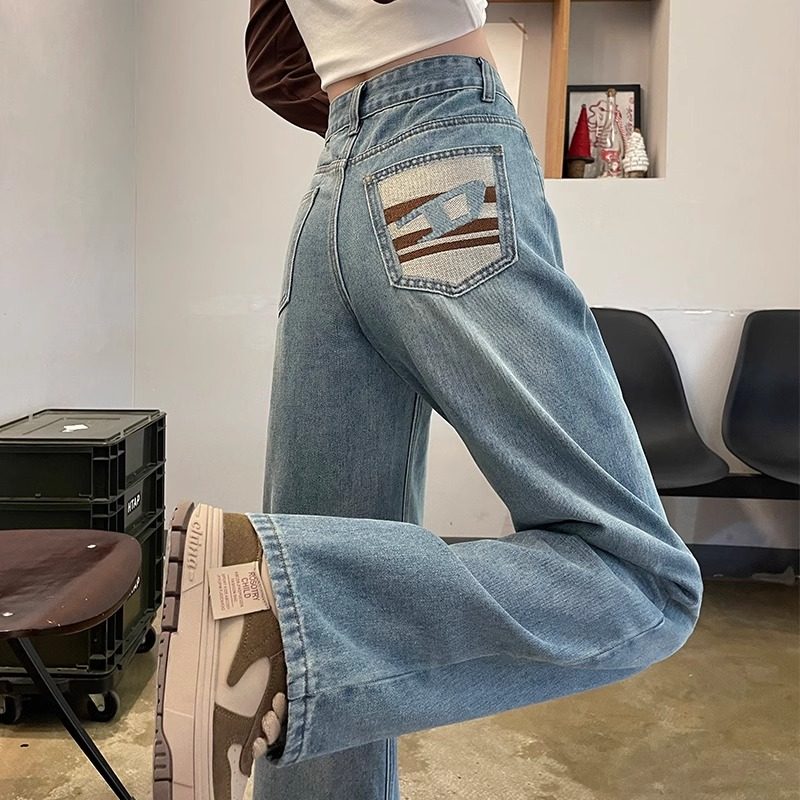 窄版阔腿牛仔裤女2025新款春秋季小个子高腰显瘦复古刺绣拖地裤子,女装/女士精品,卫裤,淘宝优惠券,粉丝福利购,淘宝优惠卷