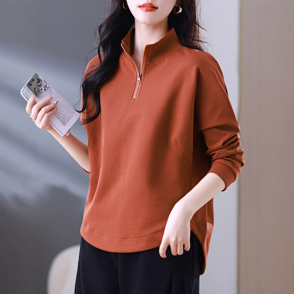 中年妈妈大码半拉链卫衣女士春季薄款2026新款短款小个子时尚上衣
