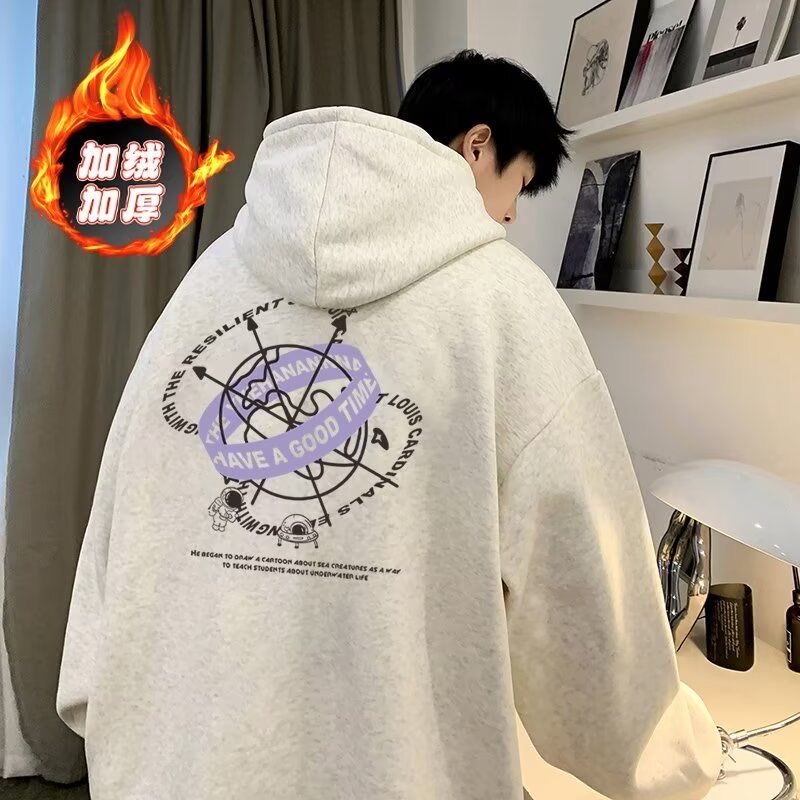 高街hiphop潮牌ins高克重外套重磅卫衣男秋冬款加绒加厚连帽美式