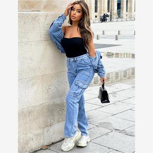 jeans women 2023 Fashion elastic high waist ladies pants 女