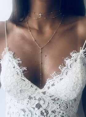 2019新款女士吊坠项链颈链 个性街拍 水晶锆石颈链 长款流苏项链