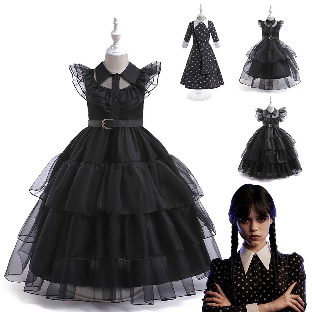 亚当斯一家cos服星期三Wednesday亚当斯印花礼服cosplay动漫服装