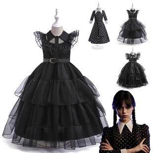 亚当斯一家cos服星期三Wednesday亚当斯印花礼服cosplay动漫服装