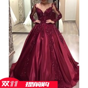 gold wine evening new dress酒红晚礼服 sexy hot party red