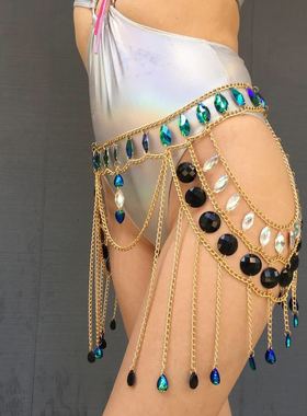 欧美跨境新款配饰 性感镂空宝石吊坠半身裙腰链 复古身体衣饰链