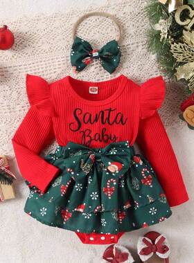 Christmas 0-2Y Baby Girls Romper Dress Long Sleeve Letter Sa