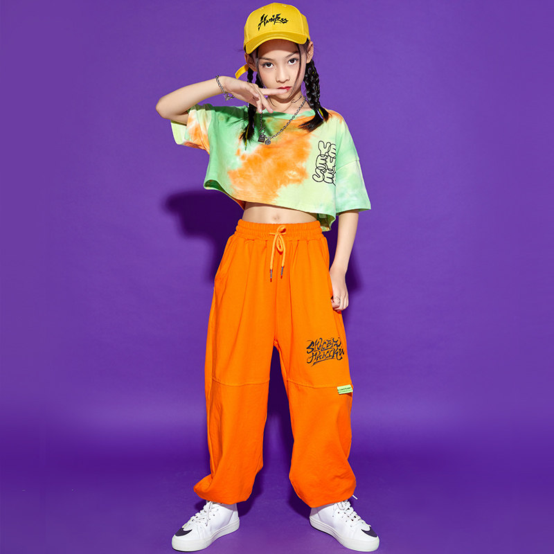 街舞儿童潮装女童爵士舞服装夏嘻哈hiphop套装女孩走秀炸街演出服