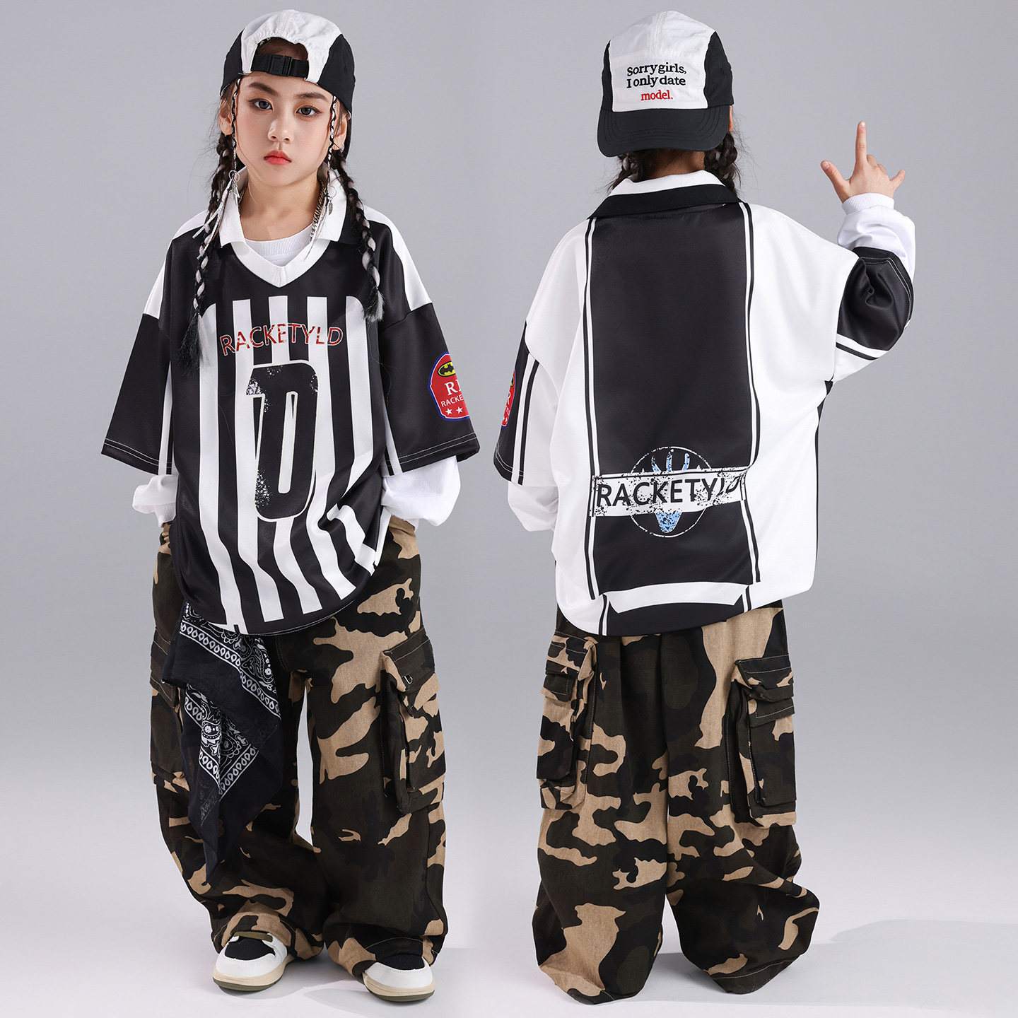乐咪酷街舞儿童潮服套装男童酷帅迷彩裤子美式嘻哈hiphop街舞童装