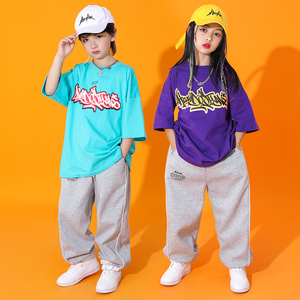 儿童街舞演出服套装男童嘻哈帅气短袖hiphop炸街童装走秀潮服女童