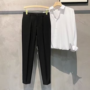 纯色ins休闲西裤 港风潮流锥形小脚裤 薄款 九分商务正装 修身 春夏季