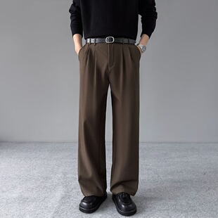 垂感宽松直筒休闲商务长裤 男春季 老钱纯色风高腰阔腿西裤 2025新款