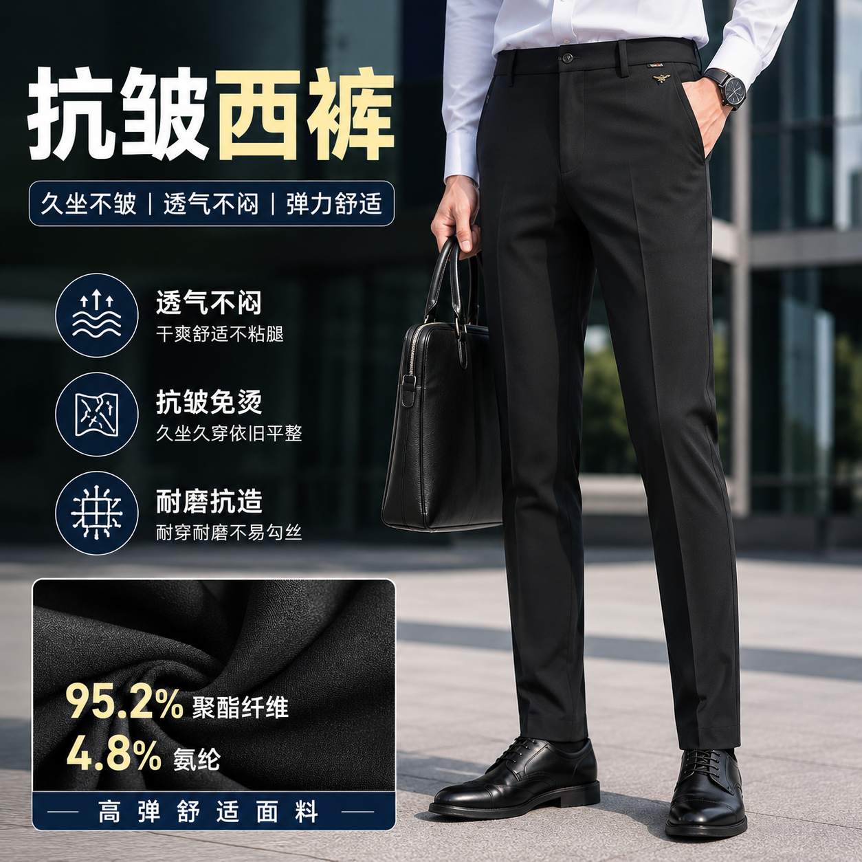 夏季黑色坠感抗皱男士小西裤春秋季外贸高级感九分锥形商务裤子