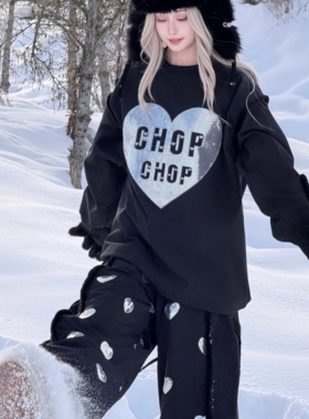 CHOPCHOP26新品 【心动讯号】重工刺绣爱心亮片加绒防水卫衣