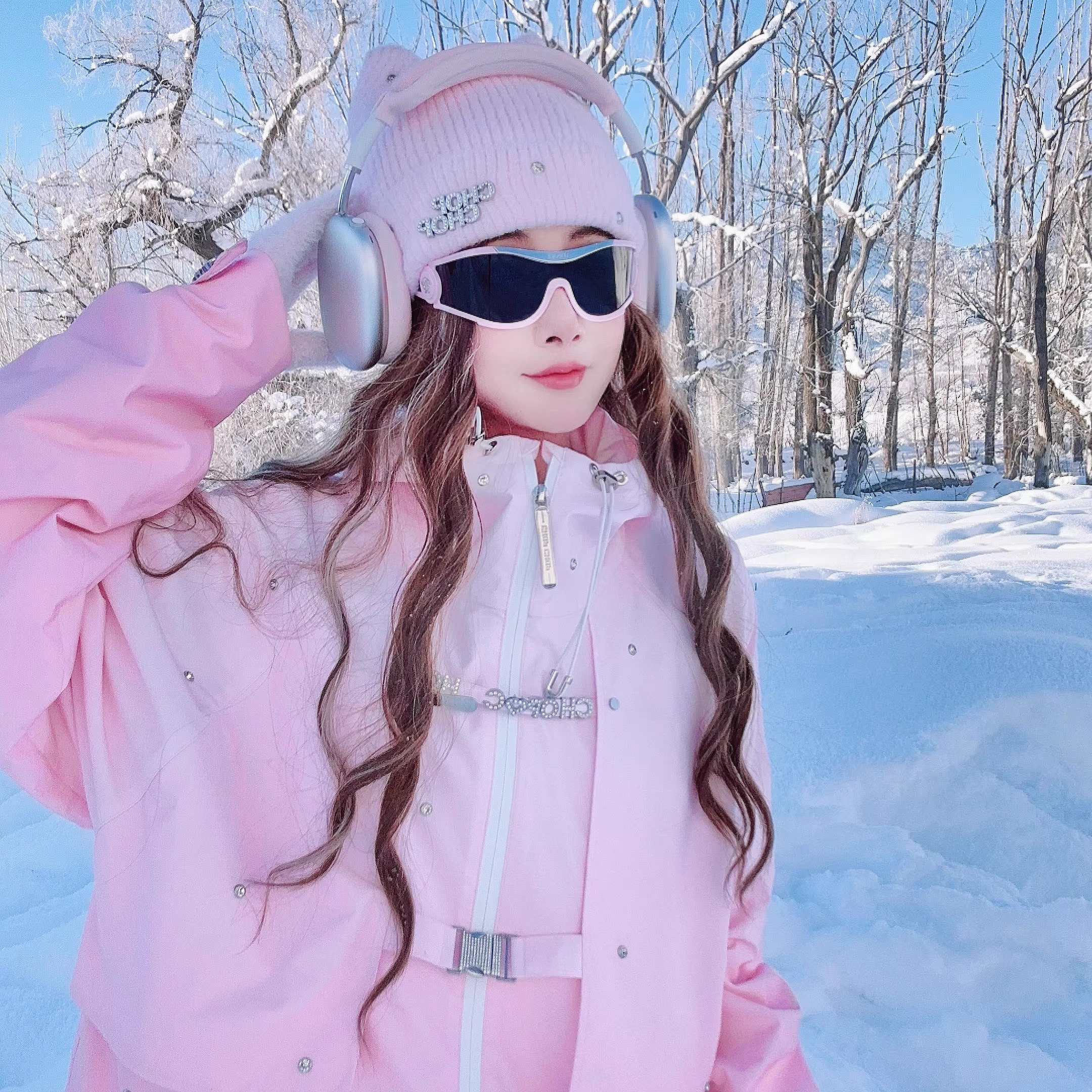 {重工限定新品}CHOPCHOP【粉雪千金】钉钻短款背带裤3L滑雪服套装