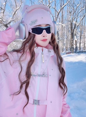 {重工限定新品}CHOPCHOP【粉雪千金】钉钻短款背带裤3L滑雪服套装