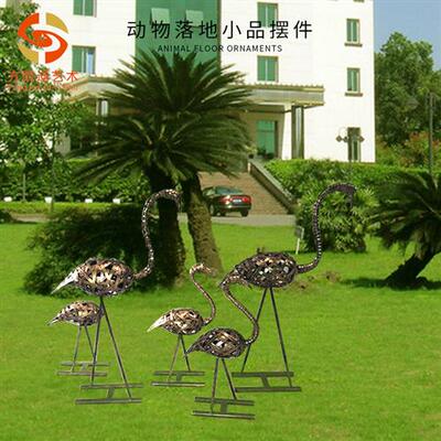 厂家纯手工不锈钢编织仿铜火烈鸟公园庭院草坪别墅落地摆件雕塑