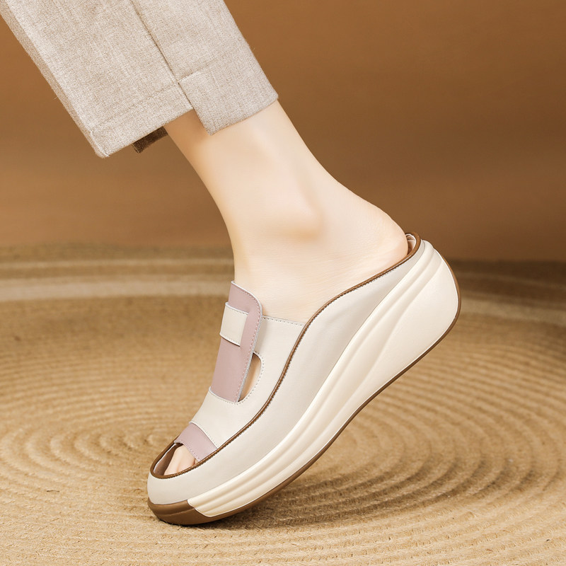 [LW-CHANGER] THE SECRET OF LONG LEGS BAOTOU SEMI-DRAG X THICK-BOTTOMED CASUAL WEDGE COOL X SOFT BOTTOM COMFORTABLE