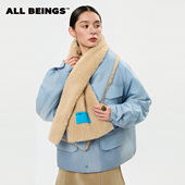 新品 ALL BEINGS25AW冬季 毛绒围巾条纹3M新雪丽夹棉谷仓夹克外套女