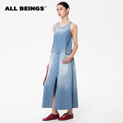 ALL BEINGS25SS夏季新款洗水轻薄牛仔吊带背心连衣裙女