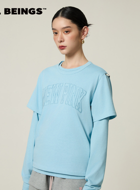 ALL BEINGS2026SS春季新品设计感休闲 两件叠穿式字母刺绣长袖T恤