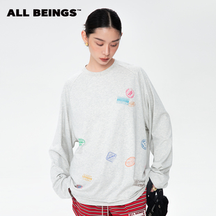 邮戳印花纯棉圆领灰色长袖 设计师新款 T恤女 BEINGS25AW秋季 ALL