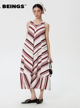 【赵小棠同款】ALL BEINGS25SS红色条纹轻薄空气感吊带连衣裙夏季