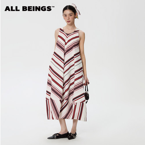 【赵小棠同款】ALL BEINGS25SS红色条纹空气感吊带度假连衣裙夏季
