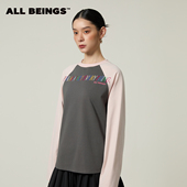 BEINGS2026SS春季 新品 设计感 ALL 彩色字母刺绣撞色插肩长袖 T恤