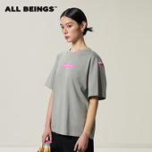 花灰色手写便条印花圆领纯棉短袖 ALL BEINGS26SS新款 百搭T恤女