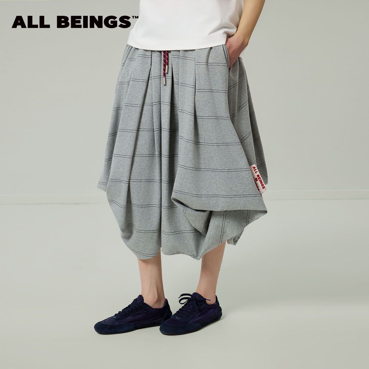 ALL BEINGS[建筑感穿搭]2026SS夏季新款灰色条纹立体花苞半身长裙
