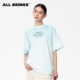 BEINGS2025SS夏季 新款 科学洗水 ALL 浅蓝短诗印花圆领短袖 T恤女