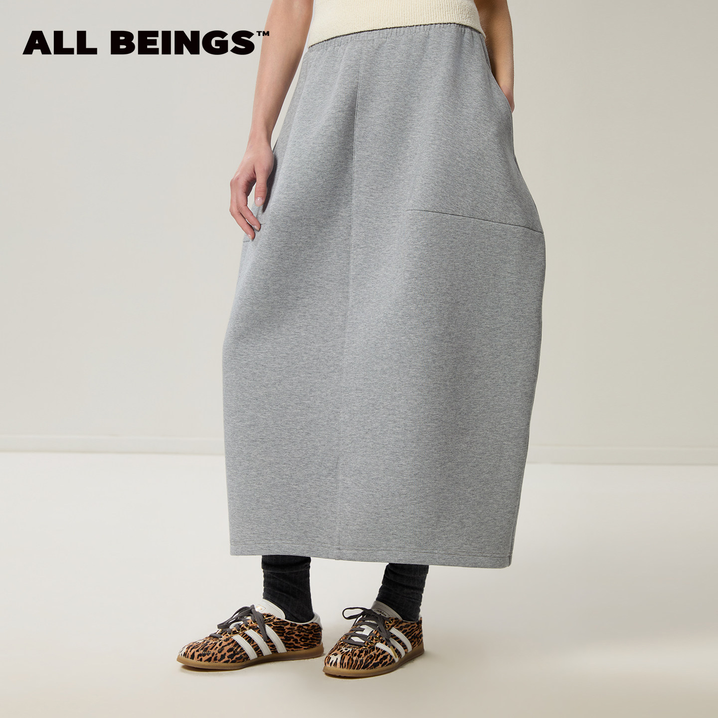 ALL BEINGS26SS新款建筑感显瘦穿搭灰色立体塑形面料花苞卫裙女