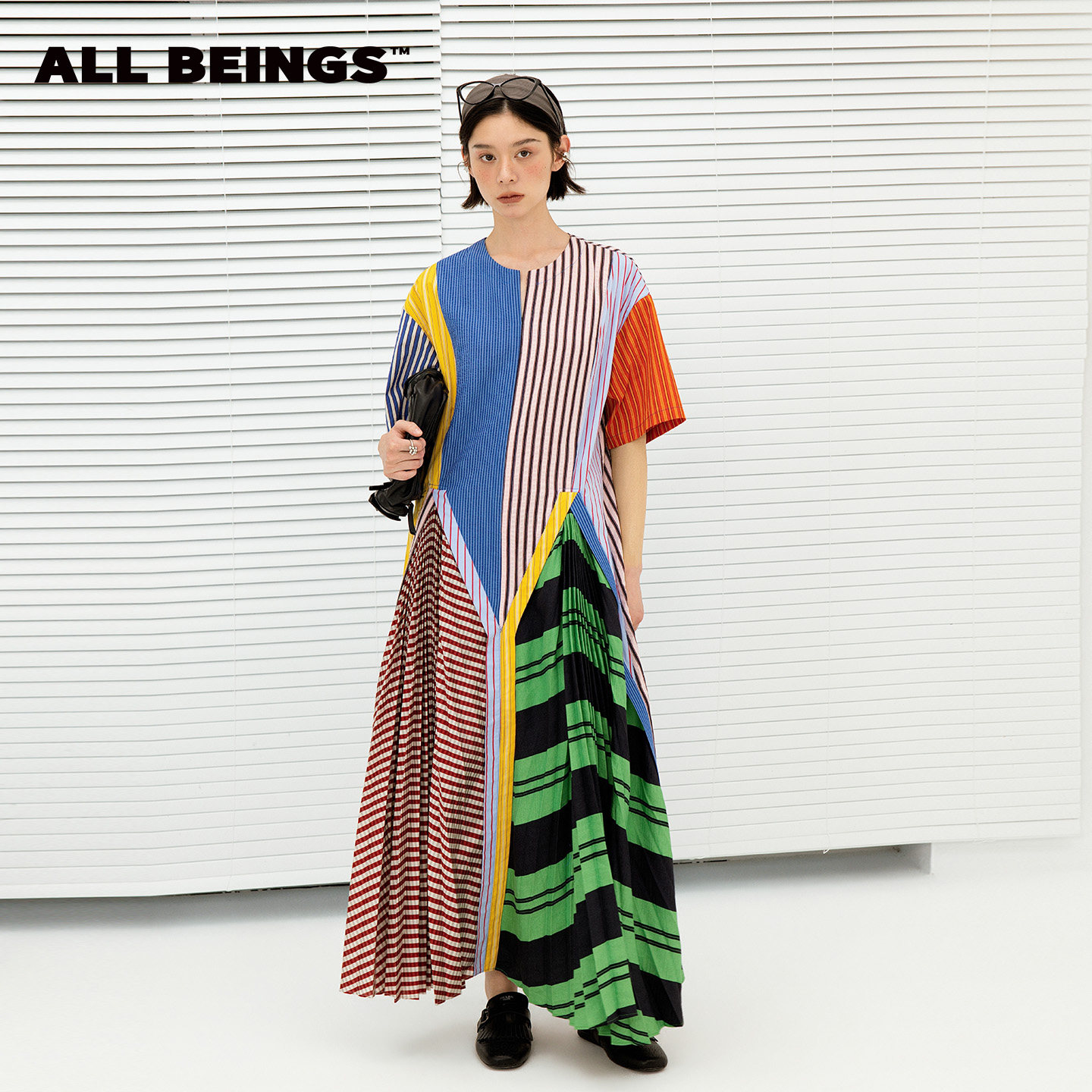 【管乐同款】ALL BEINGS[度假穿搭]26SS夏季新款百家布撞色连衣裙