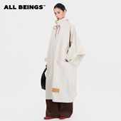 BEINGS2025AW秋季 新款 浅卡其连身袖 ALL 大廓形中长款 风衣外套女