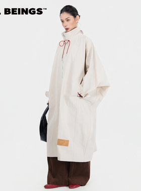 ALL BEINGS2025AW秋季新款浅卡其连身袖大廓形中长款风衣外套女