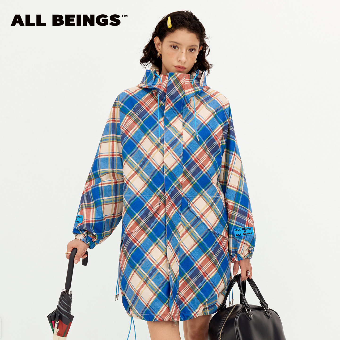 [松弛感]ALL BEINGS 26AW秋季新款格纹抽绳连帽立领夹克外套上衣