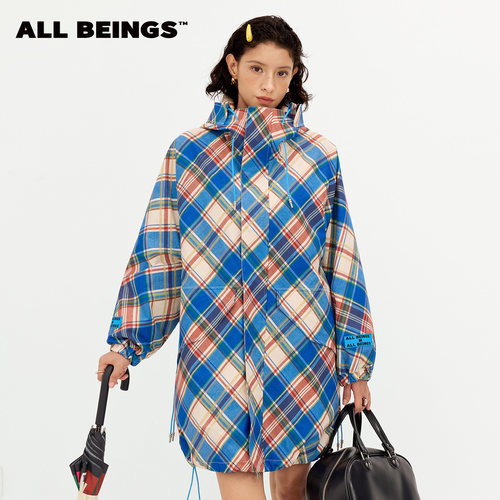 [松弛感]ALL BEINGS 26AW秋季新款格纹抽绳连帽立领防风外套上衣