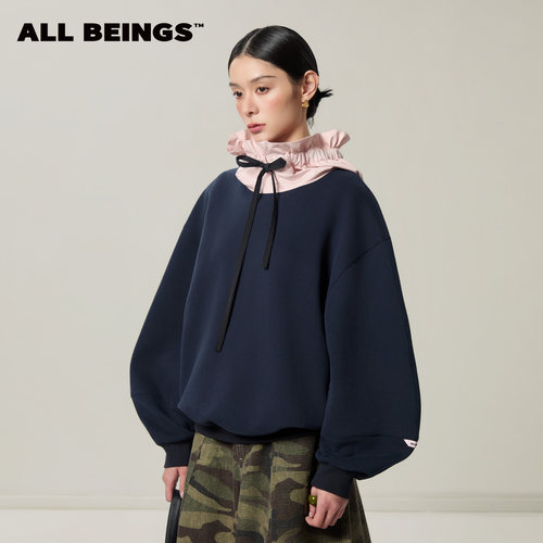 ALL BEINGS26SS春季新款立体褶皱花苞造型连帽宽松廓形卫衣外套女