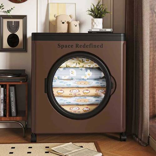 翻盖中古风可折叠收纳箱带轮子