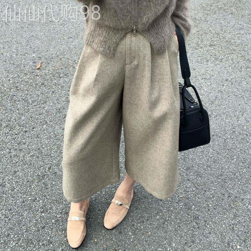 燕麦色毛呢阔腿裤女春季2026新款优雅气质时尚百搭休闲宽松九分裤