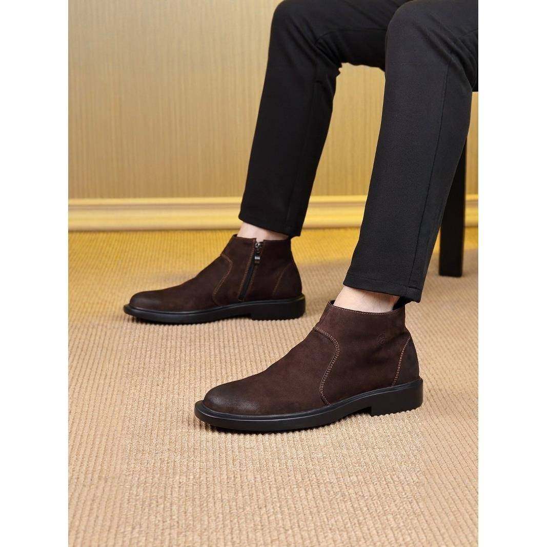 男鞋冬季2025新款防滑男款短靴英伦风休闲切尔西靴高帮加绒马丁靴