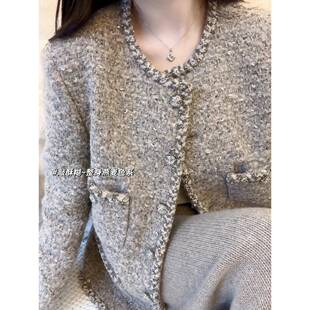 韩国2025春新款高级感法式圆领小香风上衣女名媛风短款粗花呢外套