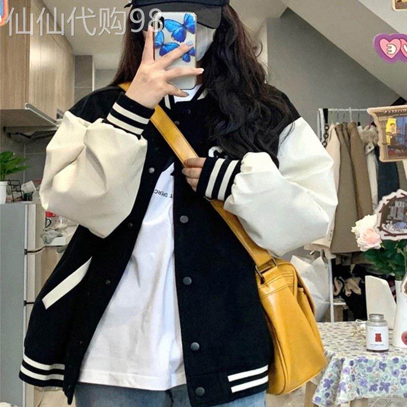 黑色棒球服女秋冬欧货夹棉外套加厚美式高街夹克上衣